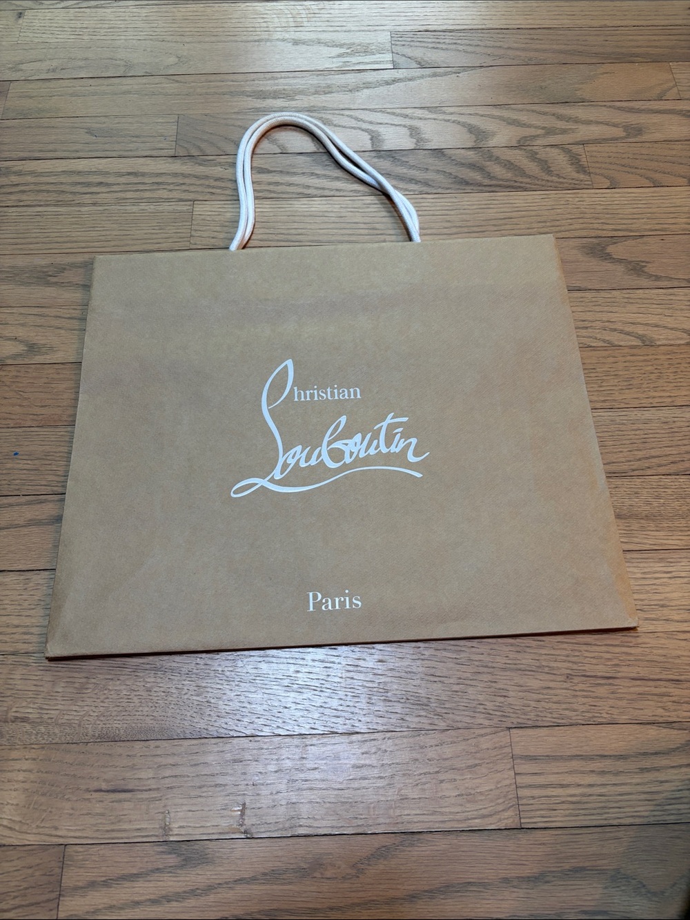 Christian Louboutin Shopping/Gift Bag - Tan w/white logo and handles